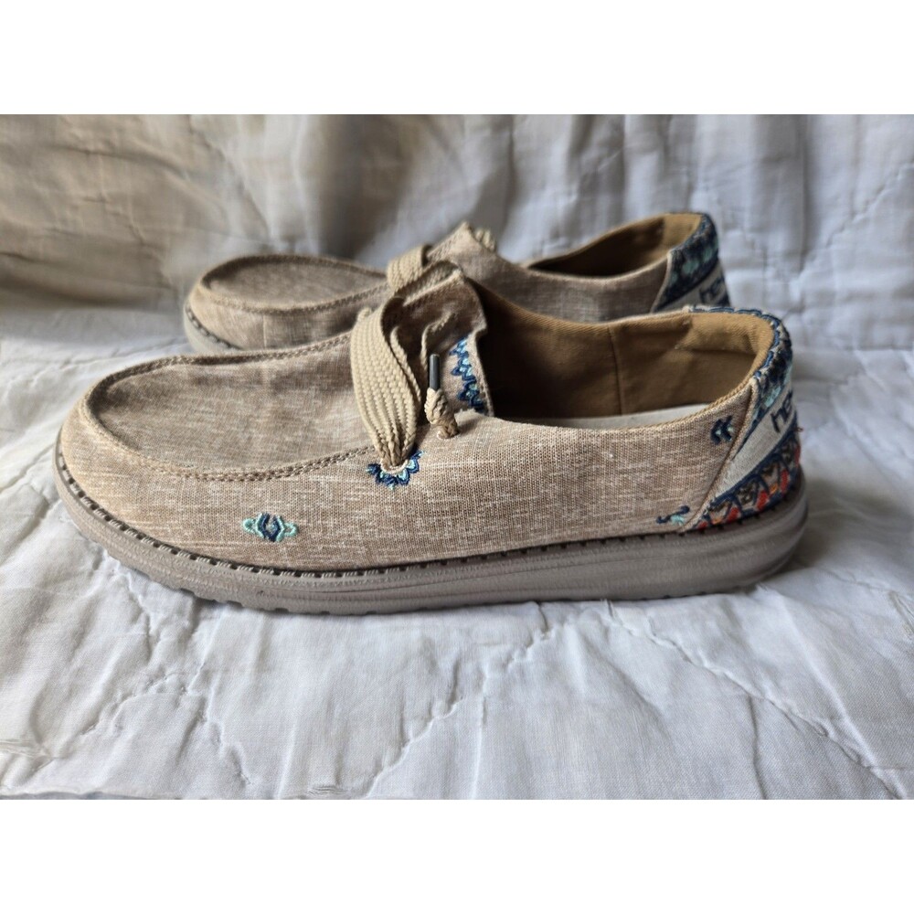 Hey Dude Women Sz 8 Wendy Flora Shoes Sunflower Beige Embroidered Flowers